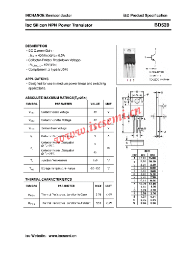 Inchange Semiconductor bd539  . Electronic Components Datasheets Active components Transistors Inchange Semiconductor bd539.pdf