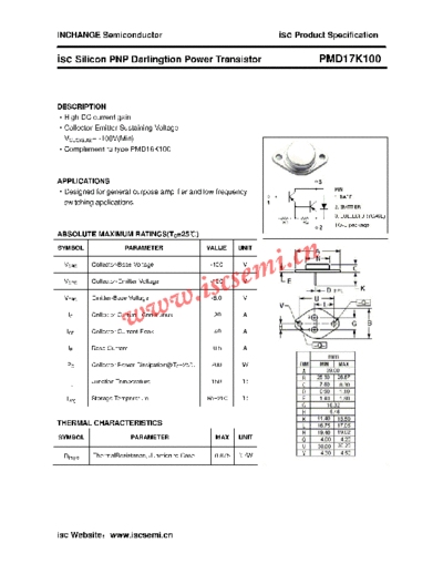 Inchange Semiconductor pmd17k100  . Electronic Components Datasheets Active components Transistors Inchange Semiconductor pmd17k100.pdf