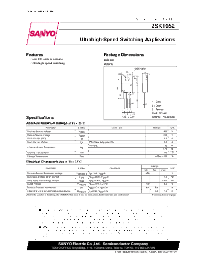 Sanyo 2sk1052  . Electronic Components Datasheets Active components Transistors Sanyo 2sk1052.pdf