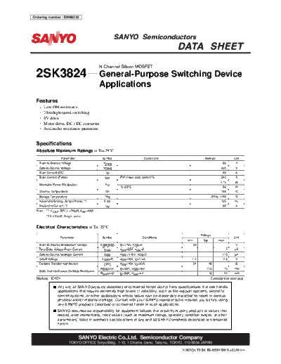 Sanyo 2sk3824  . Electronic Components Datasheets Active components Transistors Sanyo 2sk3824.pdf