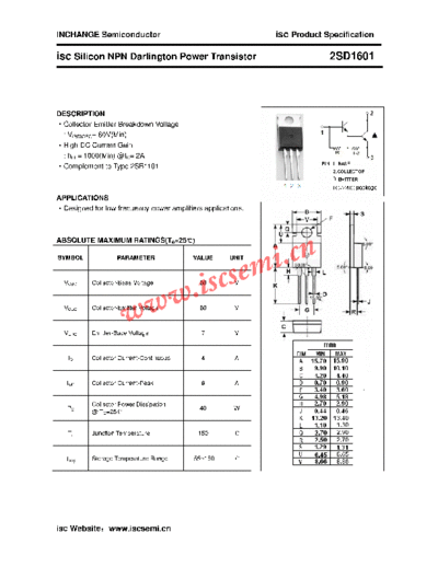 Inchange Semiconductor 2sd1601  . Electronic Components Datasheets Active components Transistors Inchange Semiconductor 2sd1601.pdf