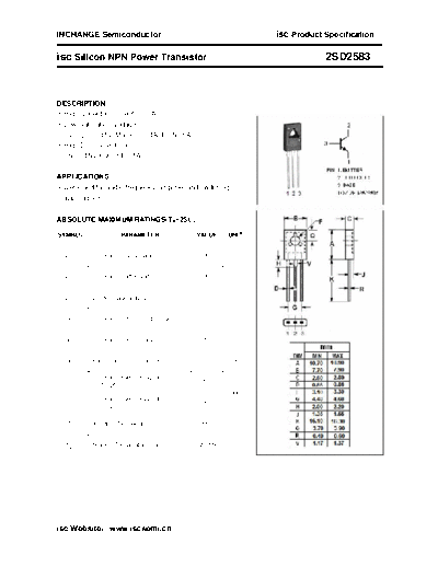 Inchange Semiconductor 2sd2583  . Electronic Components Datasheets Active components Transistors Inchange Semiconductor 2sd2583.pdf