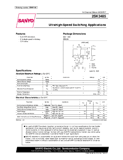 Sanyo 2sk3485  . Electronic Components Datasheets Active components Transistors Sanyo 2sk3485.pdf