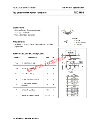 Inchange Semiconductor 2sc2189  . Electronic Components Datasheets Active components Transistors Inchange Semiconductor 2sc2189.pdf