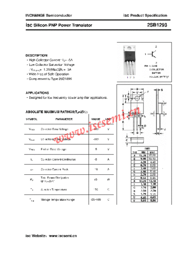 Inchange Semiconductor 2sb1293  . Electronic Components Datasheets Active components Transistors Inchange Semiconductor 2sb1293.pdf