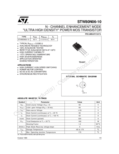 ST stw80n06-10  . Electronic Components Datasheets Active components Transistors ST stw80n06-10.pdf