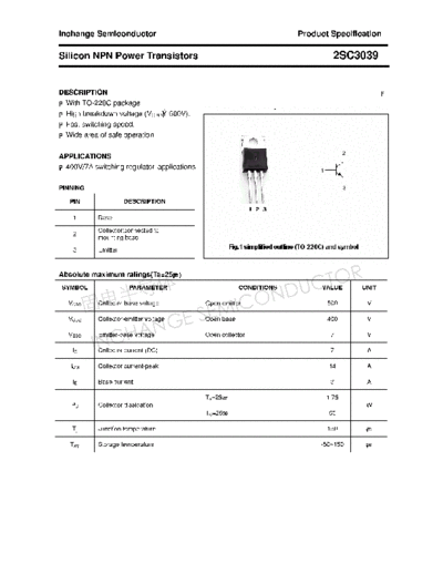 Inchange Semiconductor 2sc3039  . Electronic Components Datasheets Active components Transistors Inchange Semiconductor 2sc3039.pdf
