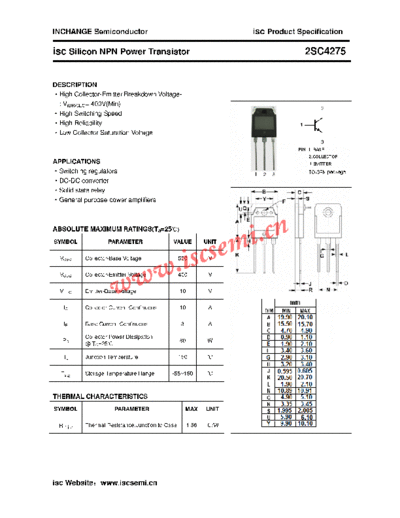 Inchange Semiconductor 2sc4275  . Electronic Components Datasheets Active components Transistors Inchange Semiconductor 2sc4275.pdf