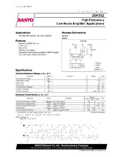 Sanyo 2sk932  . Electronic Components Datasheets Active components Transistors Sanyo 2sk932.pdf