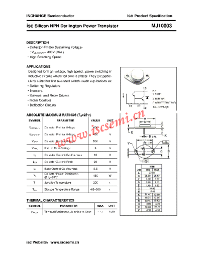 Inchange Semiconductor mj10003  . Electronic Components Datasheets Active components Transistors Inchange Semiconductor mj10003.pdf