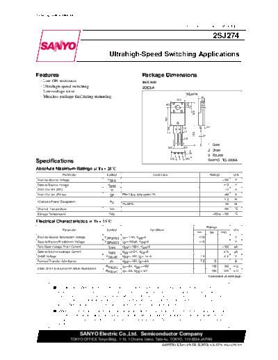 Sanyo 2sj274  . Electronic Components Datasheets Active components Transistors Sanyo 2sj274.pdf