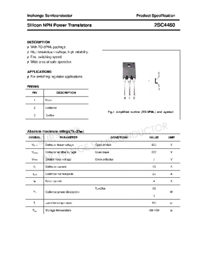 Inchange Semiconductor 2sc4460  . Electronic Components Datasheets Active components Transistors Inchange Semiconductor 2sc4460.pdf