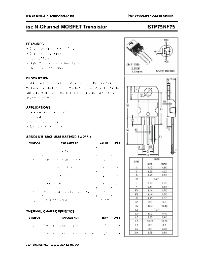 Inchange Semiconductor stp75nf75  . Electronic Components Datasheets Active components Transistors Inchange Semiconductor stp75nf75.pdf