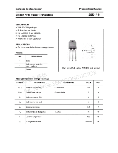Inchange Semiconductor 2sd1441  . Electronic Components Datasheets Active components Transistors Inchange Semiconductor 2sd1441.pdf