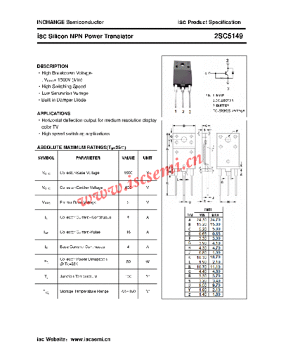 Inchange Semiconductor 2sc5149  . Electronic Components Datasheets Active components Transistors Inchange Semiconductor 2sc5149.pdf