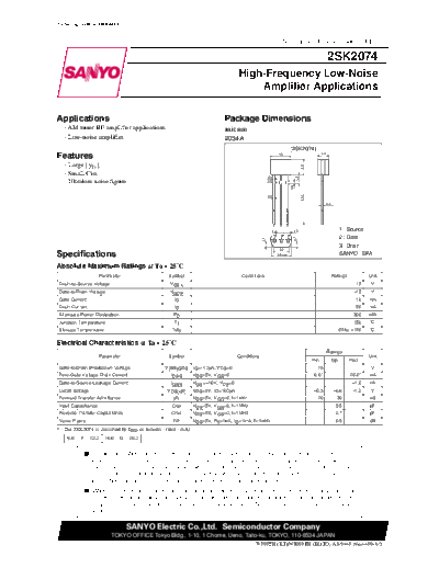 Sanyo 2sk2074  . Electronic Components Datasheets Active components Transistors Sanyo 2sk2074.pdf