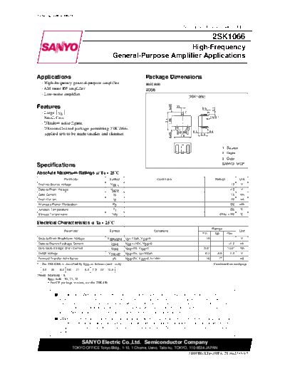 Sanyo 2sk1066  . Electronic Components Datasheets Active components Transistors Sanyo 2sk1066.pdf