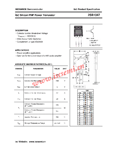 Inchange Semiconductor 2sb1347  . Electronic Components Datasheets Active components Transistors Inchange Semiconductor 2sb1347.pdf