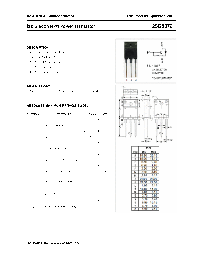 Inchange Semiconductor 2sd5072  . Electronic Components Datasheets Active components Transistors Inchange Semiconductor 2sd5072.pdf