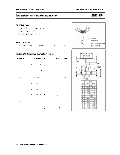 Inchange Semiconductor 2sd1154  . Electronic Components Datasheets Active components Transistors Inchange Semiconductor 2sd1154.pdf