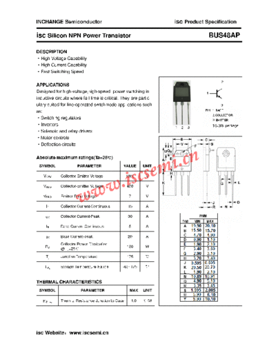 Inchange Semiconductor bus48ap  . Electronic Components Datasheets Active components Transistors Inchange Semiconductor bus48ap.pdf