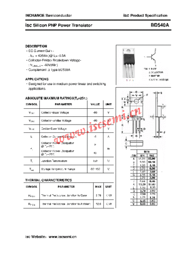 Inchange Semiconductor bd540a  . Electronic Components Datasheets Active components Transistors Inchange Semiconductor bd540a.pdf
