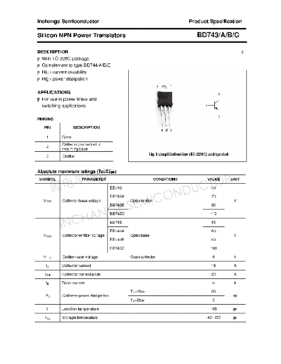 Inchange Semiconductor bd743 a b c  . Electronic Components Datasheets Active components Transistors Inchange Semiconductor bd743_a_b_c.pdf