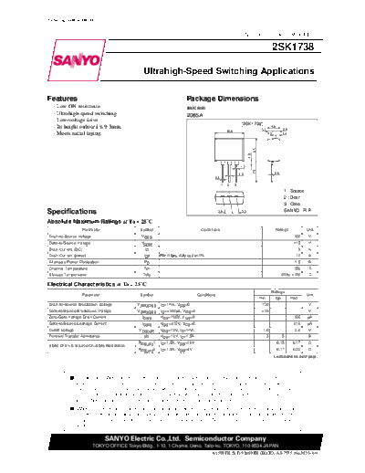 Sanyo 2sk1738  . Electronic Components Datasheets Active components Transistors Sanyo 2sk1738.pdf