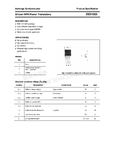 Inchange Semiconductor 2sd1062  . Electronic Components Datasheets Active components Transistors Inchange Semiconductor 2sd1062.pdf