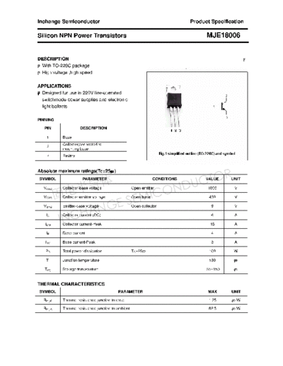 Inchange Semiconductor mje18006  . Electronic Components Datasheets Active components Transistors Inchange Semiconductor mje18006.pdf
