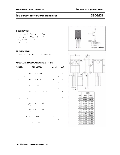 Inchange Semiconductor 2sd2531  . Electronic Components Datasheets Active components Transistors Inchange Semiconductor 2sd2531.pdf