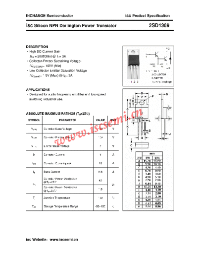 Inchange Semiconductor 2sd1309  . Electronic Components Datasheets Active components Transistors Inchange Semiconductor 2sd1309.pdf