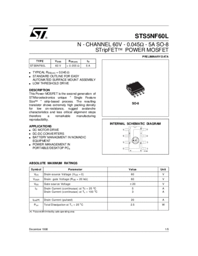 ST s5nf60  . Electronic Components Datasheets Active components Transistors ST sts5nf60.pdf
