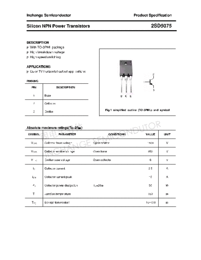 Inchange Semiconductor 2sd5075  . Electronic Components Datasheets Active components Transistors Inchange Semiconductor 2sd5075.pdf