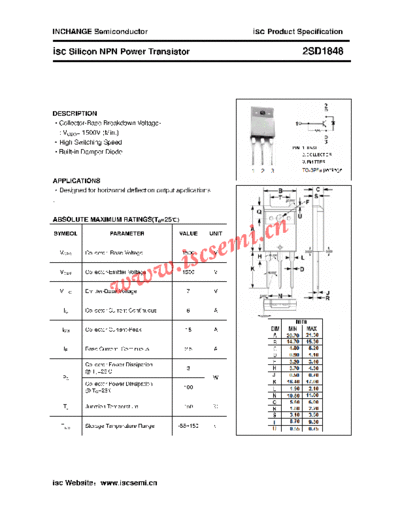 Inchange Semiconductor 2sd1848  . Electronic Components Datasheets Active components Transistors Inchange Semiconductor 2sd1848.pdf