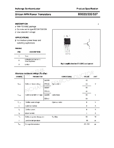 Inchange Semiconductor bd533 535 537  . Electronic Components Datasheets Active components Transistors Inchange Semiconductor bd533_535_537.pdf