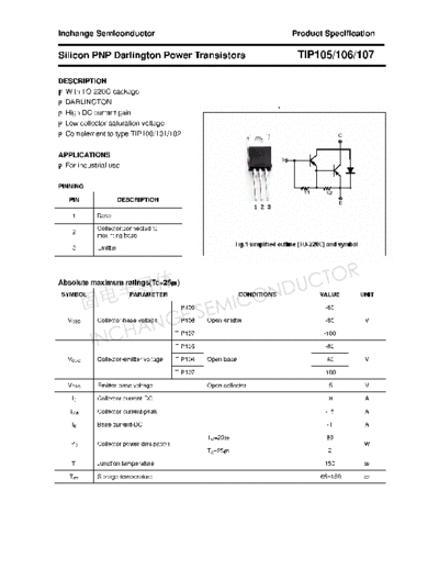 Inchange Semiconductor tip105 106 107  . Electronic Components Datasheets Active components Transistors Inchange Semiconductor tip105_106_107.pdf
