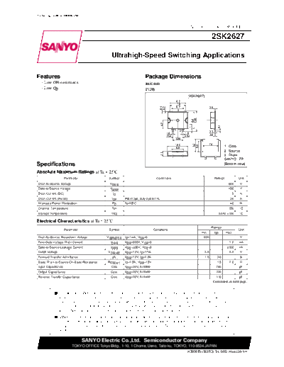 Sanyo 2sk2627  . Electronic Components Datasheets Active components Transistors Sanyo 2sk2627.pdf