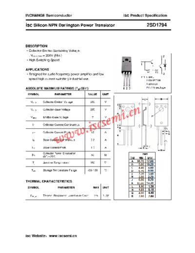 Inchange Semiconductor 2sd1794  . Electronic Components Datasheets Active components Transistors Inchange Semiconductor 2sd1794.pdf