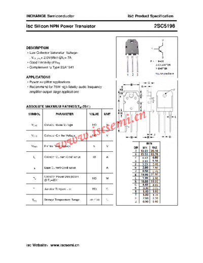 Inchange Semiconductor 2sc5198  . Electronic Components Datasheets Active components Transistors Inchange Semiconductor 2sc5198.pdf