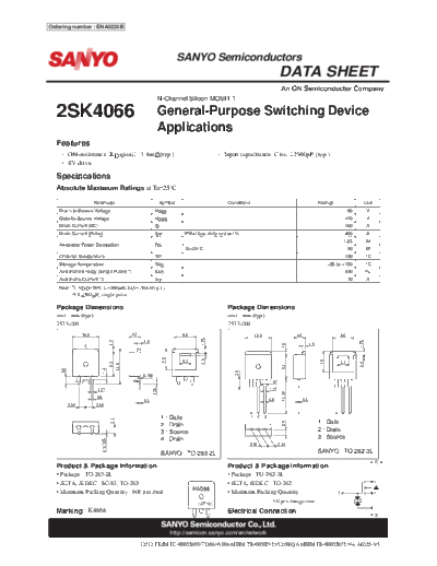 Sanyo 2sk4066  . Electronic Components Datasheets Active components Transistors Sanyo 2sk4066.pdf