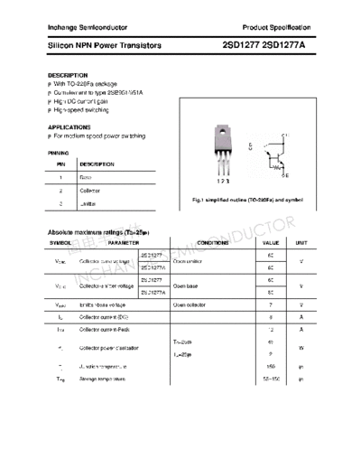 Inchange Semiconductor 2sd1277 2sd1277a  . Electronic Components Datasheets Active components Transistors Inchange Semiconductor 2sd1277_2sd1277a.pdf
