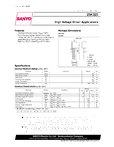 Sanyo 2sk223  . Electronic Components Datasheets Active components Transistors Sanyo 2sk223.pdf
