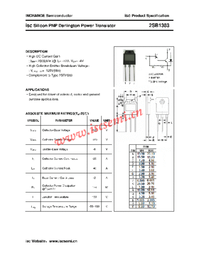 Inchange Semiconductor 2sb1383  . Electronic Components Datasheets Active components Transistors Inchange Semiconductor 2sb1383.pdf