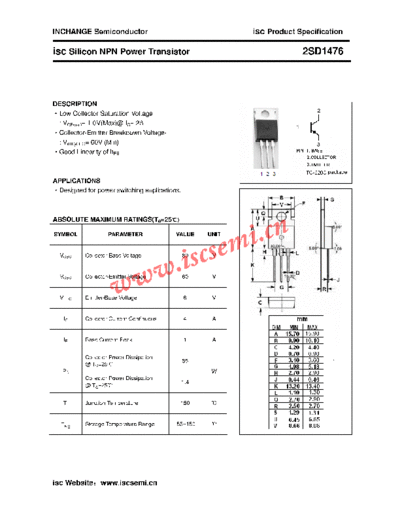 Inchange Semiconductor 2sd1476  . Electronic Components Datasheets Active components Transistors Inchange Semiconductor 2sd1476.pdf