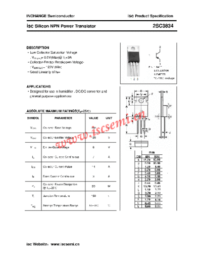 Inchange Semiconductor 2sc3834  . Electronic Components Datasheets Active components Transistors Inchange Semiconductor 2sc3834.pdf