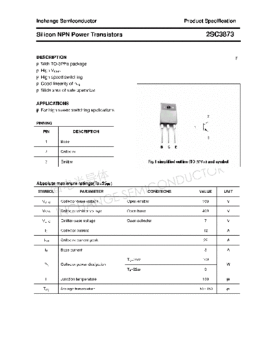 Inchange Semiconductor 2sc3873  . Electronic Components Datasheets Active components Transistors Inchange Semiconductor 2sc3873.pdf