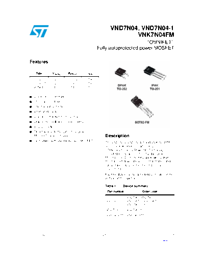 ST vnd7n04 vnd7n04-1 vnk7n04fm  . Electronic Components Datasheets Active components Transistors ST vnd7n04_vnd7n04-1_vnk7n04fm.pdf