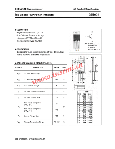 Inchange Semiconductor 2sb921  . Electronic Components Datasheets Active components Transistors Inchange Semiconductor 2sb921.pdf