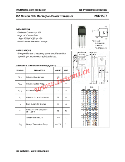 Inchange Semiconductor 2sd1597  . Electronic Components Datasheets Active components Transistors Inchange Semiconductor 2sd1597.pdf